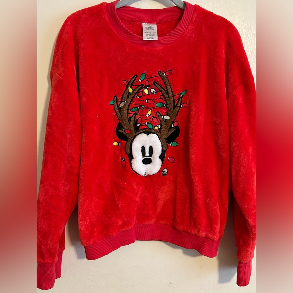 Disney Mickey Mouse Reindeer Christmas Velour Fleece Womens Sweatshirt Sz M